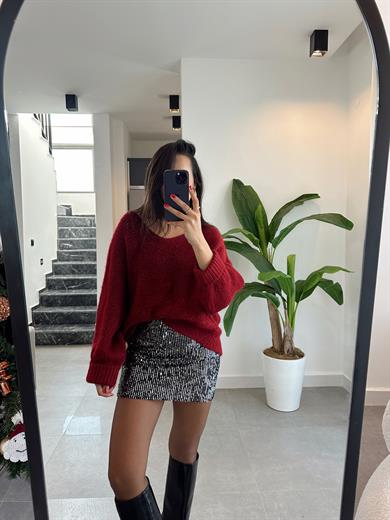 Gümüş Pullu Payet Etek