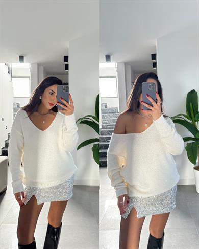 Gümüş Pullu Yırtmaçlı Etek