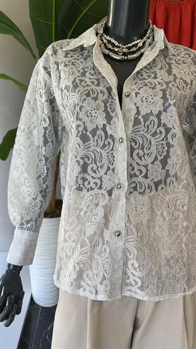 Gümüş Simli Güpürlü Gömlek