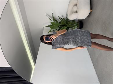 Gümüş Taşlı Dik Yaka Elbise