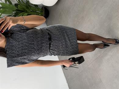 Gümüş Taşlı Dik Yaka Elbise