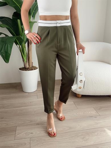 Haki Beli Kemer Detaylı Pantolon