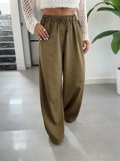 Haki Beli Lastikli Cep Detaylı Pantolon