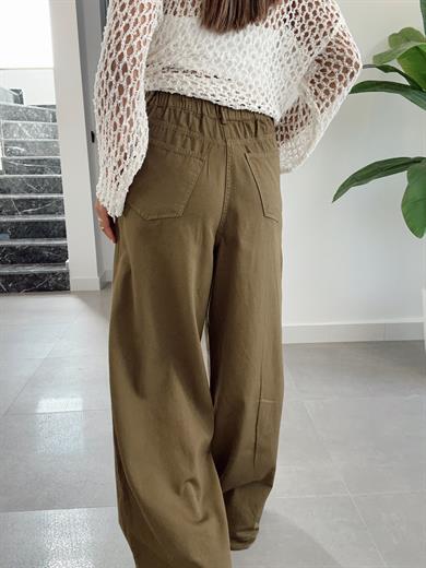 Haki Beli Lastikli Cep Detaylı Pantolon