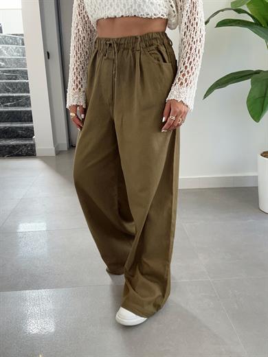 Haki Beli Lastikli Cep Detaylı Pantolon