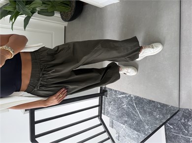 Haki Beli Lastikli İp Detaylı Pantolon