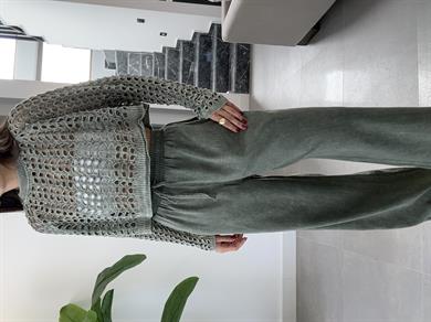 Haki Beli Lastikli Yıkamalı Pantolon