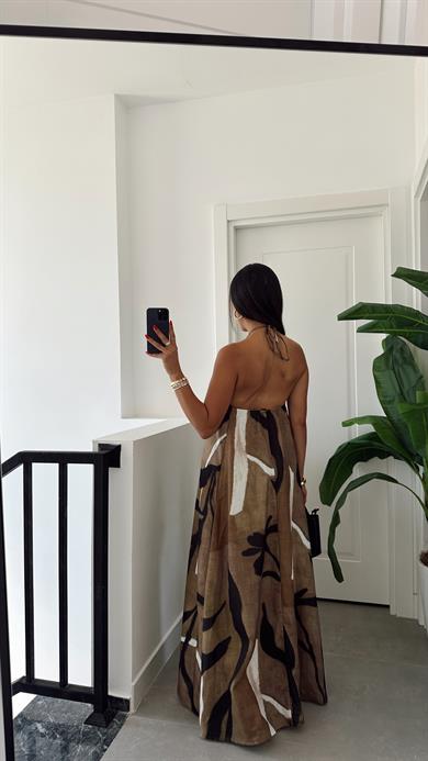 Haki Boyundan Askılı Salaş Elbise