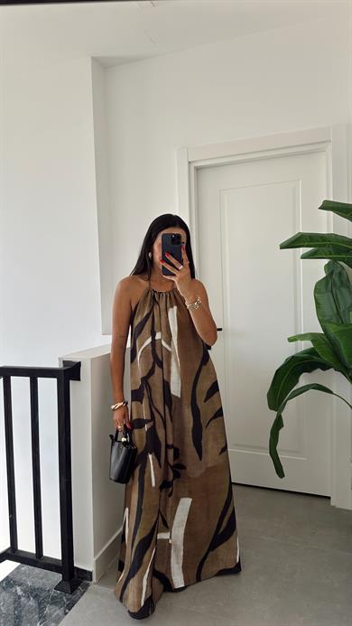 Haki Boyundan Askılı Salaş Elbise