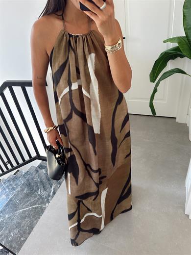 Haki Boyundan Askılı Salaş Elbise