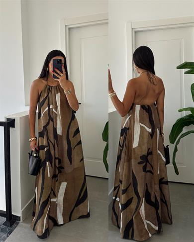 Haki Boyundan Askılı Salaş Elbise