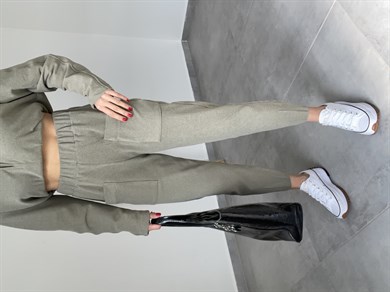 Haki Çift Cep Detaylı Polar Eşofman