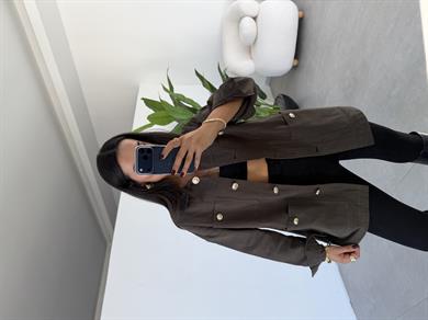 Haki Düğmeleri Gold Detaylı Mont