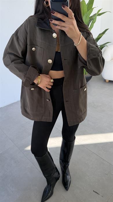 Haki Düğmeleri Gold Detaylı Mont