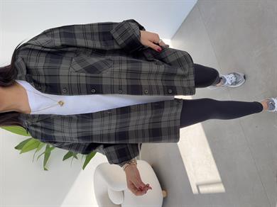 Haki Ekose Pamuk Oversize Gömlek