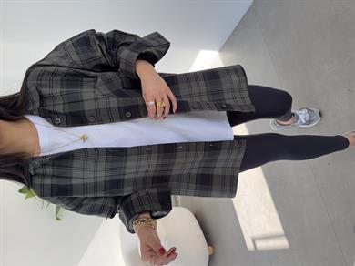 Haki Ekose Pamuk Oversize Gömlek