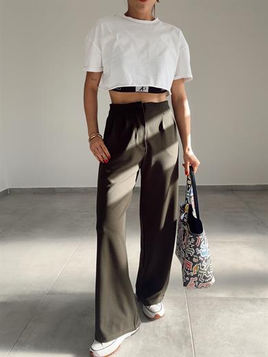 Haki  Extra Esnek Kumaş Palazzo Pantolon