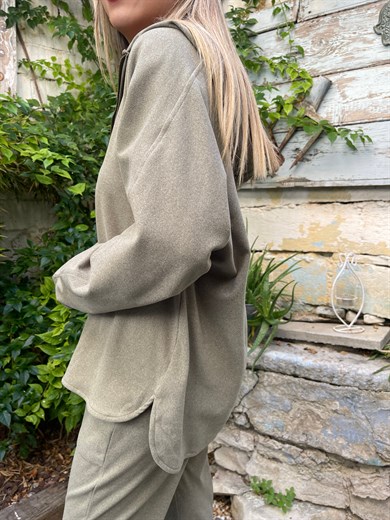 Haki Fermuar Detaylı Polar Sweatshirt