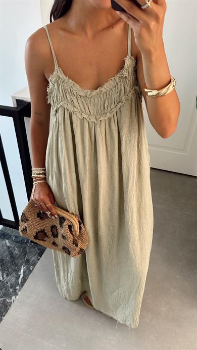 Haki İp Askılı Elbise