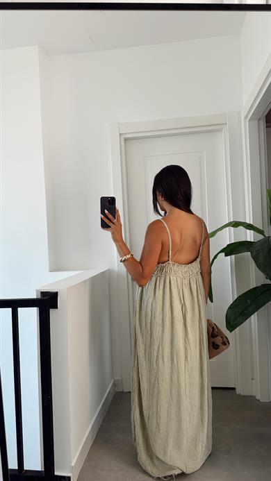 Haki İp Askılı Elbise