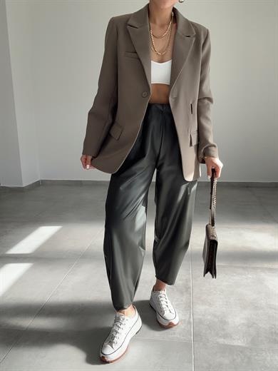 Haki Kemer Detaylı Blazer Ceket