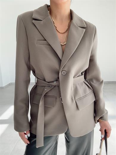 Haki Kemer Detaylı Blazer Ceket