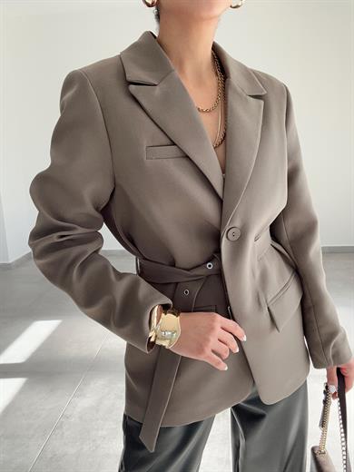 Haki Kemer Detaylı Blazer Ceket
