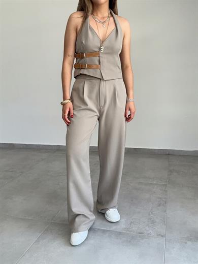 Haki Kemer Detaylı Pantolon