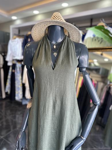 Haki Keten Elbise