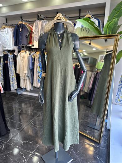 Haki Keten Elbise