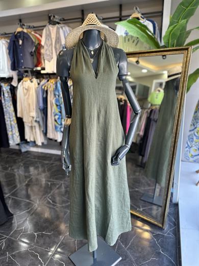 Haki Keten Elbise