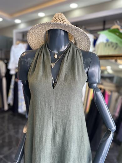 Haki Keten Elbise