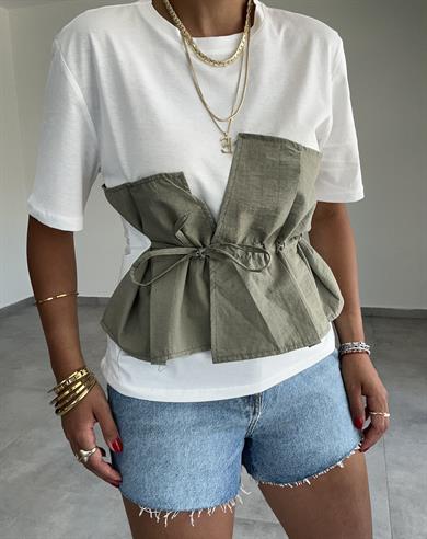 Haki Korsajlı Tshirt