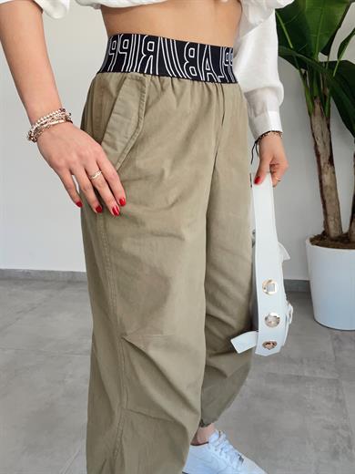 Haki Lastik Kemerli Dizi Pensli Tasarım Jogger Pantolon