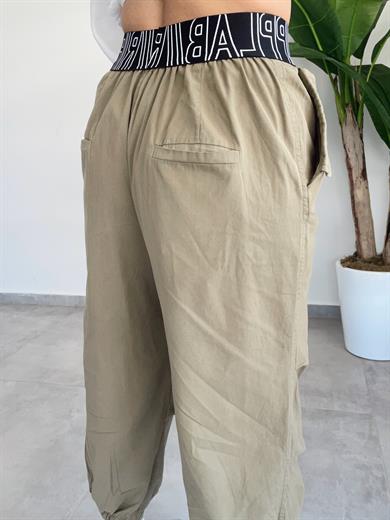 Haki Lastik Kemerli Dizi Pensli Tasarım Jogger Pantolon