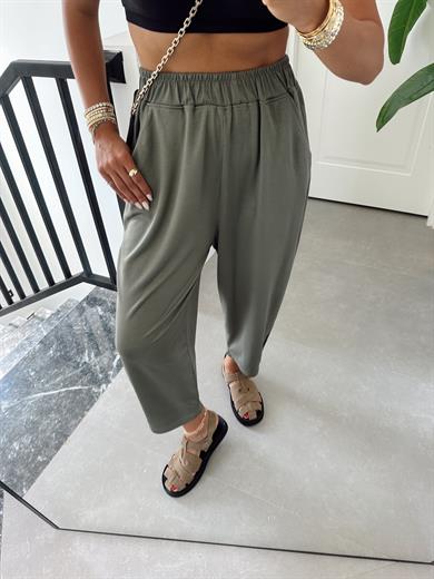 Haki Modal Paça Tutturmalı Pantolon