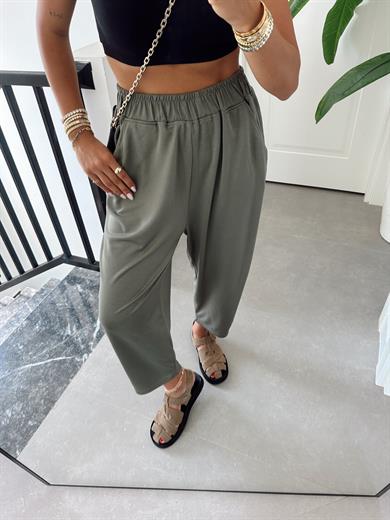 Haki Modal Paça Tutturmalı Pantolon