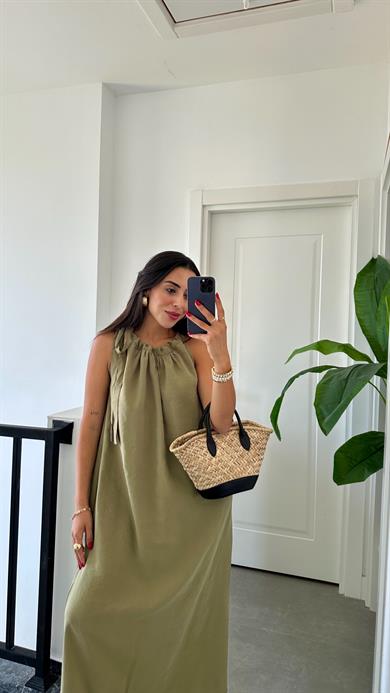 Haki Omuzdan Bağlamalı Elbise