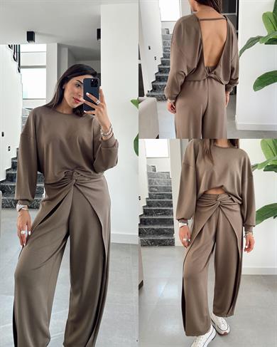 Haki Ön Düğüm Detaylı Modal Pantolon