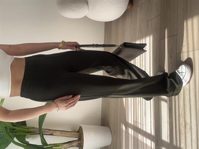 Haki Önden Dikiş Detaylı Kumaş Palazzo Pantolon