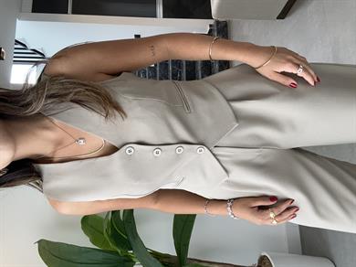 Haki Önü Düğmeli Kısa Yelek