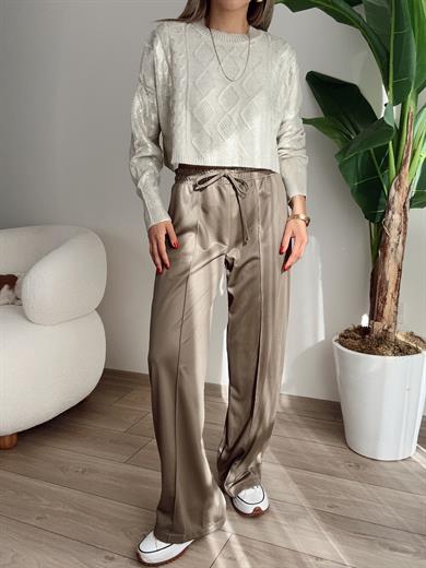 Haki Örme Deri Pantolon