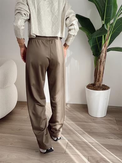 Haki Örme Deri Pantolon