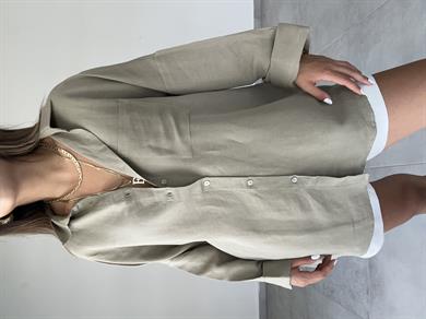 Haki Oversize Keten Gömlek