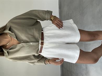 Haki Oversize Keten Gömlek