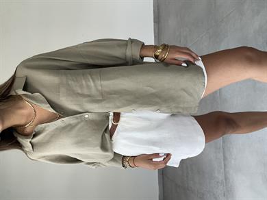 Haki Oversize Keten Gömlek