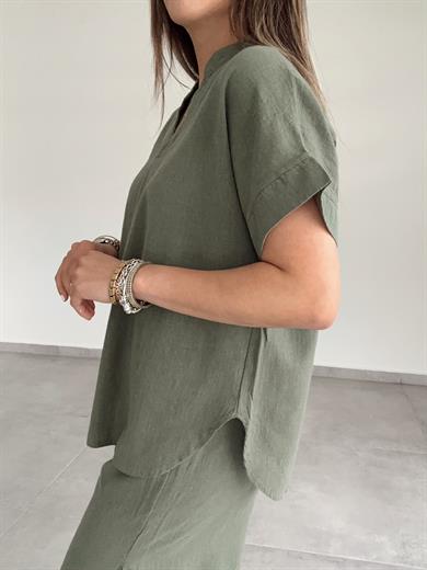 Haki Pamuk Keten Hakim Yaka Bluz