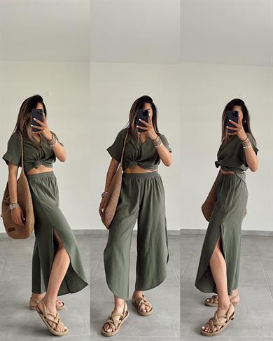 Haki Pamuk Keten Hakim Yaka Bluz