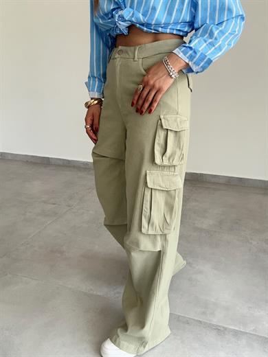 Haki Pileli Kargo Pantolon