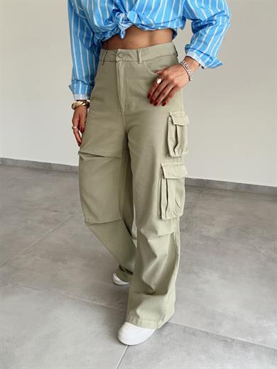 Haki Pileli Kargo Pantolon